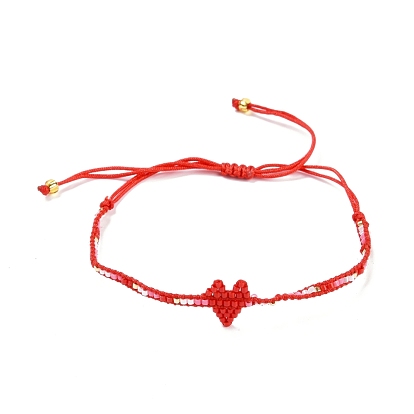 Miyuki Seed Braided Bead Bracelet, Heart Friendship Bracelet for Women
