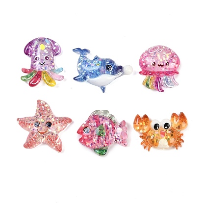 Кабошоны из смолы на тему морских организмов, с блестка