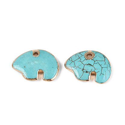Подвески в виде медведей зуни из окрашенной синтетической бирюзы, с золотым латунным краем