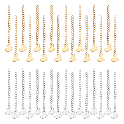 32 шт. 2 цвета 304 удлинитель цепи из нержавеющей стали, конец цепи, с 202 нержавеющей стали сердцем прелести