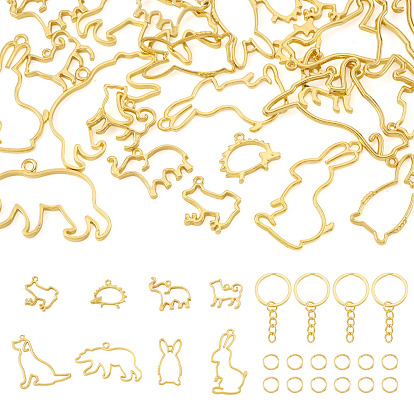 DIY Keychain Making Kits, 24Pcs 8 Styles Animal Alloy Open Back Bezel Pendants, 30Pcs Iron Split Key Rings, 40Pcs Iron Jump Rings
