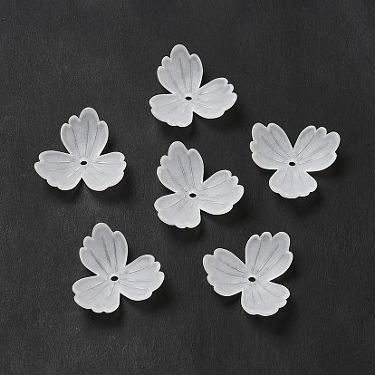 Transparent Acrylic Bead Caps, 3-Petal, Frosted, Flower