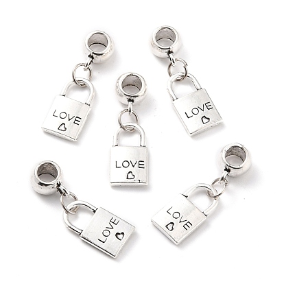 Alloy European Dangle Charms, Large Hole Beads, Lock with Word Love
