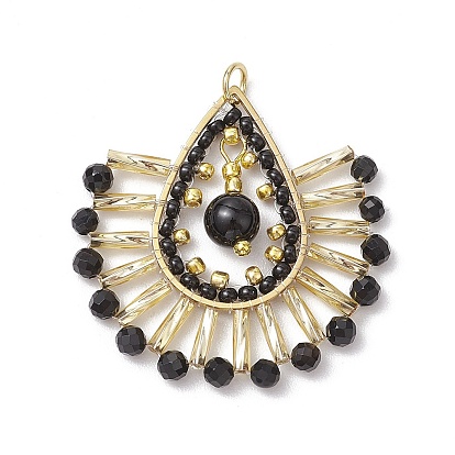 Подвески-слезинки из стеклянных бусин в стиле бохо, с золотыми 304 открытыми соединительными кольцами из нержавеющей стали и бусиной из натурального черного оникса