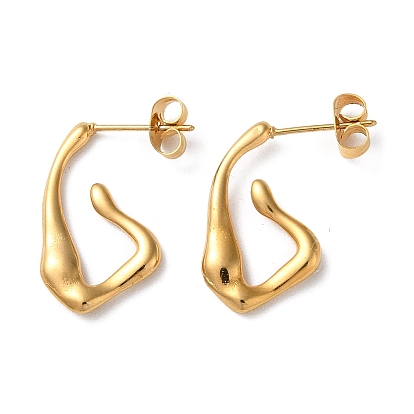Ion Plating(IP) 304 Stainless Steel Stud Earrings, Twist Polygon