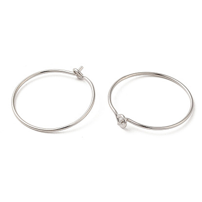Rhodium Plated 925 Sterling Silver Hoop Earring Findings, Wire Beading Hoop, Wine Glass Charm Rings, with S925 Stamp