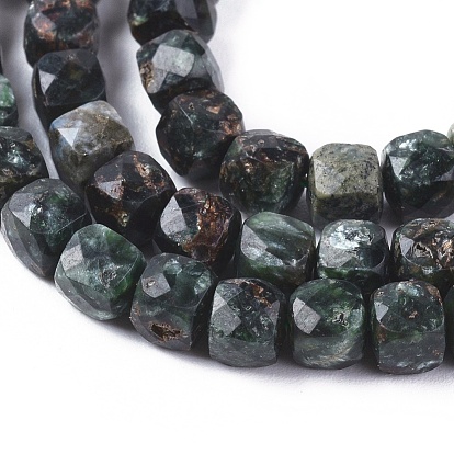 Natural Seraphinite Beads Strands, Faceted, Cube