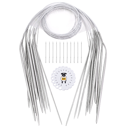 11шт. круговые спицы из нержавеющей стали, с нейлоновой проволокой и 1пластиковыми линейками для измерения диаметра спиц для вязания
