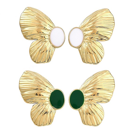 304 серьги-гвоздики в форме бабочек из нержавеющей стали с эмалью, слева и справа