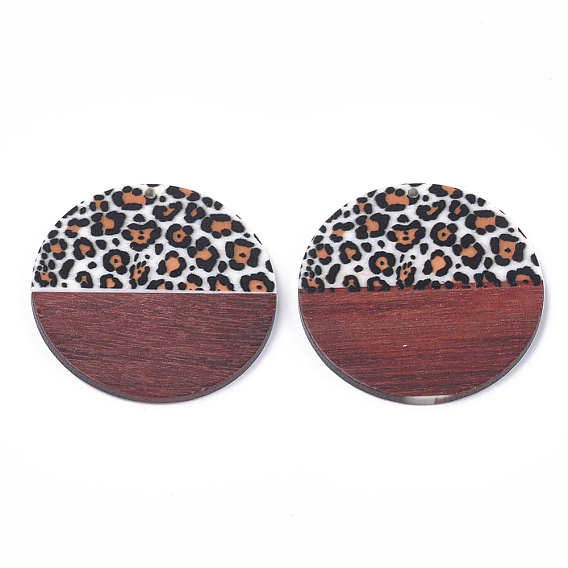 Printed Resin & Wood Pendants, Flat Round