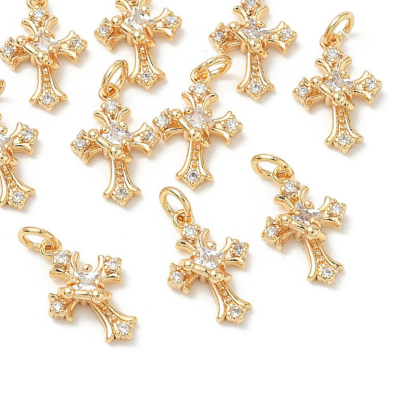 SHEGRACE Brass Micro Pave Cubic Zirconia Pendants, Cross Charm, Cadmium Free & Nickel Free & Lead Free, Clear