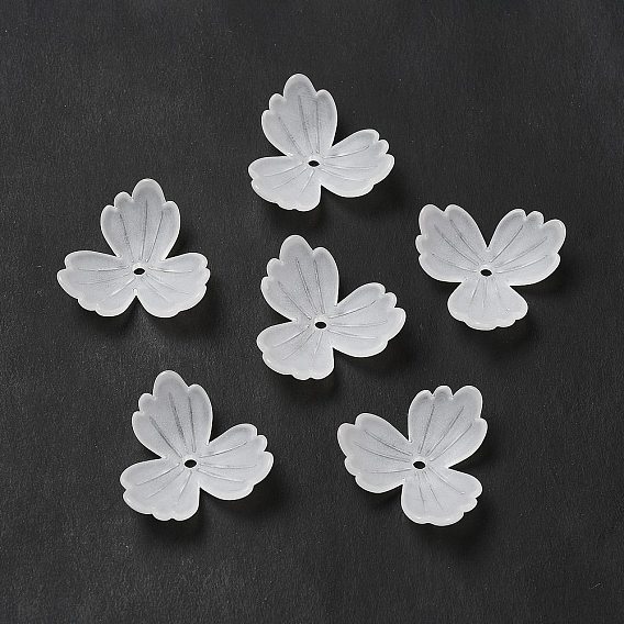 Transparent Acrylic Bead Caps, 3-Petal, Frosted, Flower
