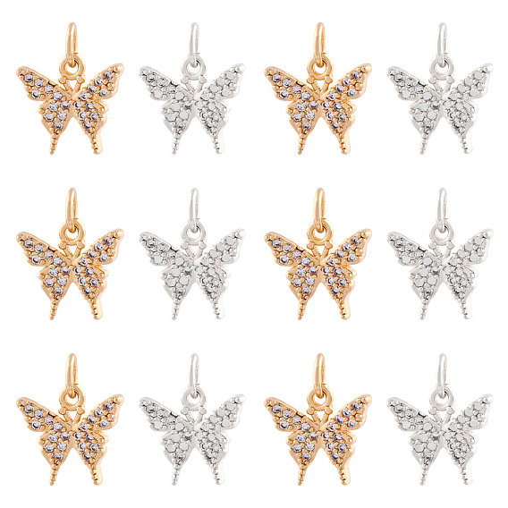 Long-Lasting Plated Brass Micro Pave Cubic Zirconia Charms, Butterfly