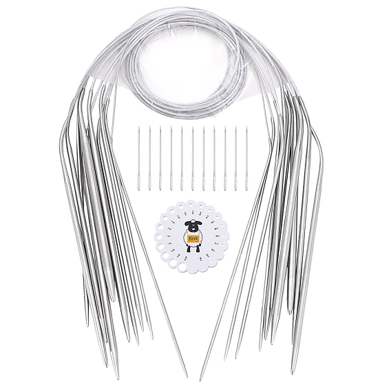 11шт. круговые спицы из нержавеющей стали, с нейлоновой проволокой и 1пластиковыми линейками для измерения диаметра спиц для вязания