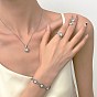 Glass Heart Jewelry Set, Alloy Pendant Necklace & Chain Bracelet & Stud Earrings & Adjustable Ring