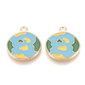 Alloy Enamel Pendants, Cadmium Free & Lead Free, Earth, Light Gold