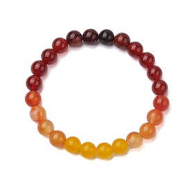 8mm Round Natural Mixed Gemstone Beaded Stretch Bracelets, Gradient Color Gems Bracelets for Women Men