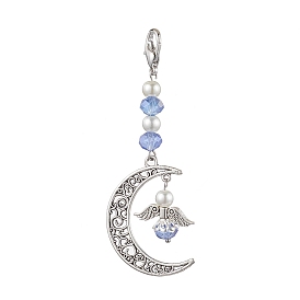 Moon Angel Alloy & Glass Pendant Decorations, Lobster Claw Clasps Charms for Backpack Ornaments