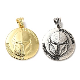 Brass Pendants, Long-Lasting Plated, Cadmium Free & Lead Free, Flat Round with Helmet Charm