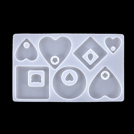 Silicone Pendant Molds, Resin Casting Molds, for UV Resin, Epoxy Resin Craft Making, Heart & Round & Square & Rhombus