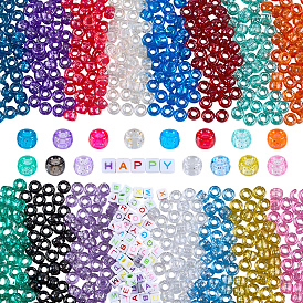 750шт 15 цвета прозрачные пластиковые бусины, с блеском порошок, баррель, с 350шт. акриловых бусин с инициалами