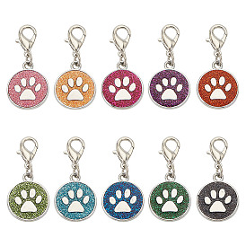 20 шт. 10 цвета эмалевых подвесных маркеров для петель, подвески крючком, с цинковым сплавом застежками омаров коготь, плоский круг с принтом лапы собаки