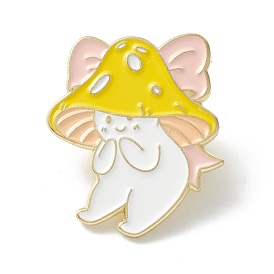 Mushroom with Bowknot Enamel Pin, Cartoon Alloy Brooch for Backpack Clothes, Light Gold