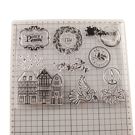Christmas Theme Clear Silicone Stamps, for DIY Scrapbooking, Photo Album Decorative, Cards Making, Stamp Sheets, Candle & Christmas Wreath