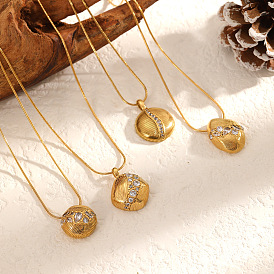 304 Halsketten mit geometrischem Anhänger aus Edelstahl mit Mikropavé-Fassung aus klaren Zirkonia für Damen, golden