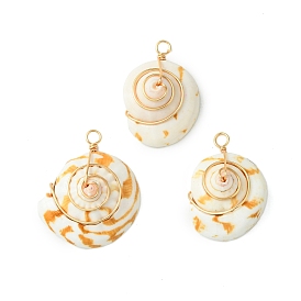 Real 18K Gold Plated Copper Wire Wrapped Natural Shiva Eye Shell Pendants, Shell Shape