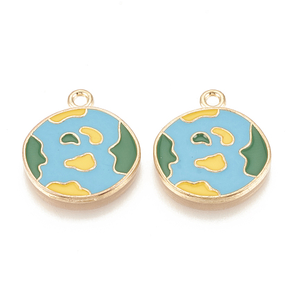 Alloy Enamel Pendants, Cadmium Free & Lead Free, Earth, Light Gold