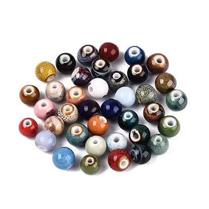 Perles de porcelaine vintage faites à la main, fantaisie porcelaine émaillée antique, ronde