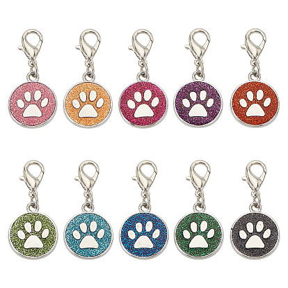 20 шт. 10 цвета эмалевых подвесных маркеров для петель, подвески крючком, с цинковым сплавом застежками омаров коготь, плоский круг с принтом лапы собаки