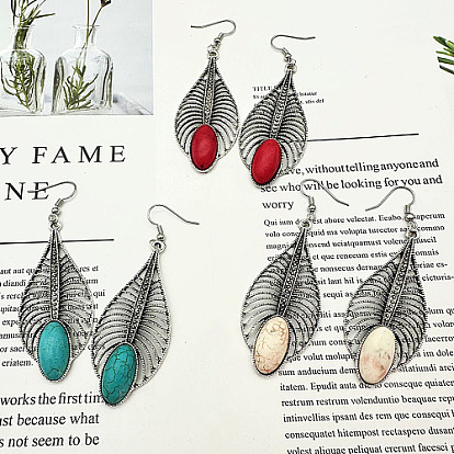 Болтаться серьги синтетические бирюзовые, длинные серьги-подвески из сплава с полыми листьями