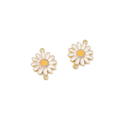 Dijes de conector de zirconia cúbica transparente con micro pavé de latón, enlaces de margaritas, con esmalte, real 18 k chapado en oro