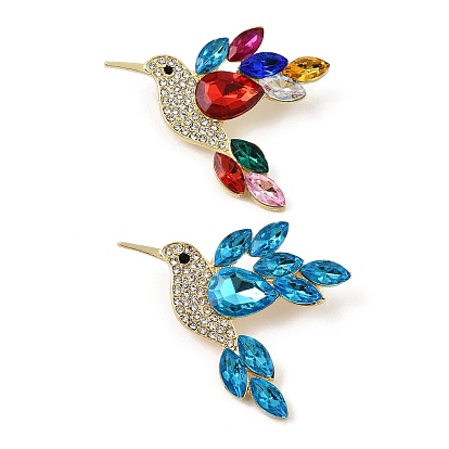 Alloy Rhinestone Lapel Pin Brooches for Clothes, Hummingbird, Golden