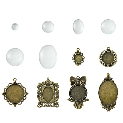 Наборы для изготовления подвесок из белого стекла/круглого стекла и сплава в тибетском стиле своими руками