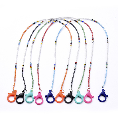 Personalized Beaded Necklaces, with Evil Eye Lampwork Round Beads, Glass Seed Beads and Plastic Lobster Claw Clasps