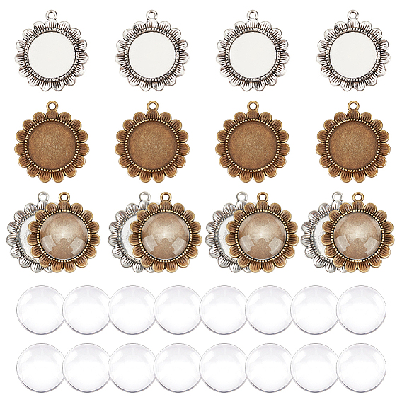 Наборы для изготовления кулонов своими руками, включает в себя 20шт 2 цвета подвеска из сплава цинка подсолнуха кабошон и 20шт стеклянные кабошоны