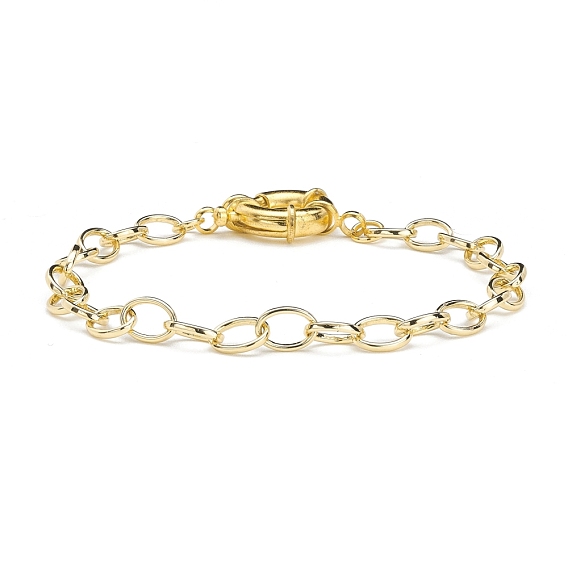 Brass Cable Chains Bracelet for Men Women, Spring Ring Clasps Bracelet, Long-lasting Plated