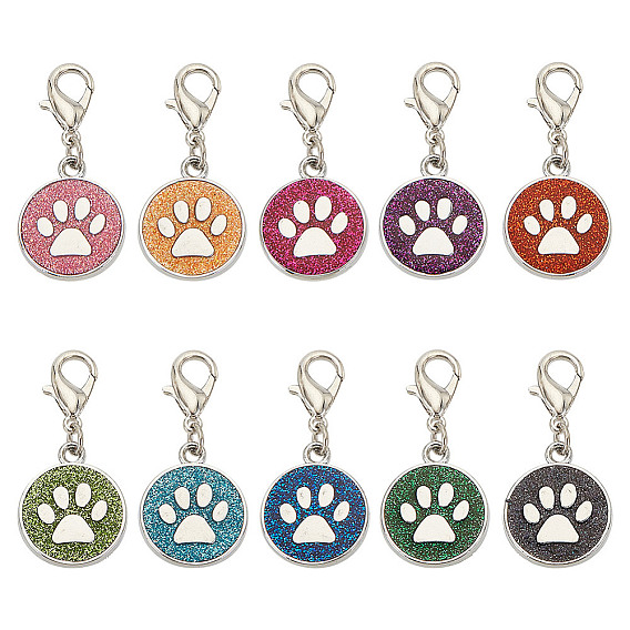 20 шт. 10 цвета эмалевых подвесных маркеров для петель, подвески крючком, с цинковым сплавом застежками омаров коготь, плоский круг с принтом лапы собаки