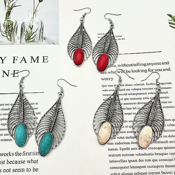 Болтаться серьги синтетические бирюзовые, длинные серьги-подвески из сплава с полыми листьями