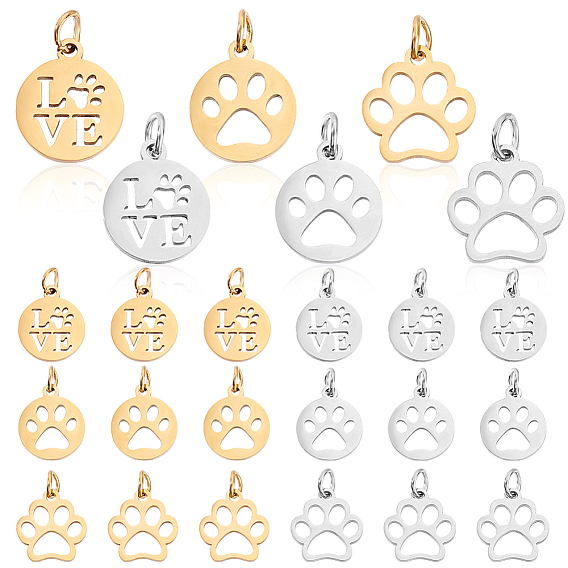 24 шт. 6 стили подвески из нержавеющей стали в форме отпечатка собачьей лапы, с целью перехода в кольце
