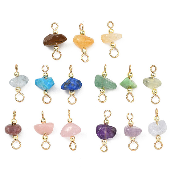 15 шт. 5 цвета: натуральные и синтетические смешанные драгоценные камни, звенья, соединительные подвески, с 304 петлями из нержавеющей стали, разноцветные, смешанные окрашенные и неокрашенные