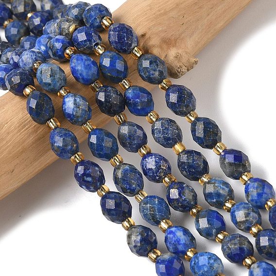 Окрашенные природные лазурит бисер пряди, граненые, рис, с бисером