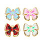 Stainless Steel Rhinestones Pendants, with Enamel, Golden, Bowknot Charms