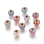 Brass Micro Pave Cubic Zirconia European Beads, Large Hole Beads, with Enamel and Freshwater Shell, Round