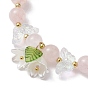 Эластичные браслеты из натурального розового кварца с бабочкой, с акриловыми подвесками-цветками