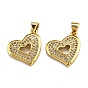 Brass Micro Pave Clear Cubic Zirconia Pendants, Long-Lasting Plated, Heart
