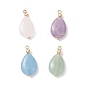 4 шт. 4 стили подвески-капли из натурального аметиста, розового кварца, зеленого авантюрина и окрашенного кварца с латунными дужками
